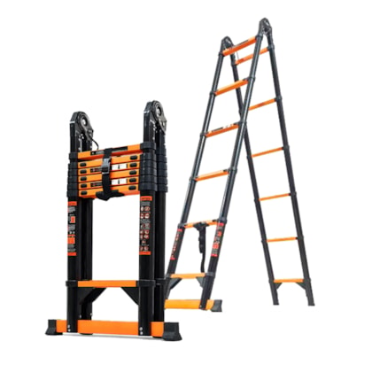 Escada aço carbono telescópica dupla EspaçoFix 8 degraus 3,4m até 150kg