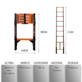 Escada aço carbono telescópica EspaçoFix 9 degraus 3,5m até 150kg