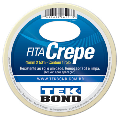 Fita adesiva crepe TekBond 48 mm rolo 50 m