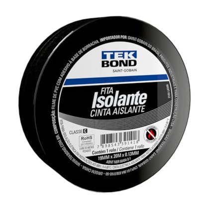 Fita adesiva isolante TekBond preta 19 mm rolo 20 m