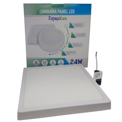 Luminária LED Plafon sobrepor EspaçoLux quadrada luz amarela 24W 3000K 300 mm