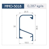 Puxador de alumínio perfil MMO 5018 inox colegato 18 x 3000 mm